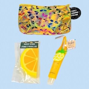 3-Piece Pineapple Lipgloss, Bag, Makeup Sponges Gift Set